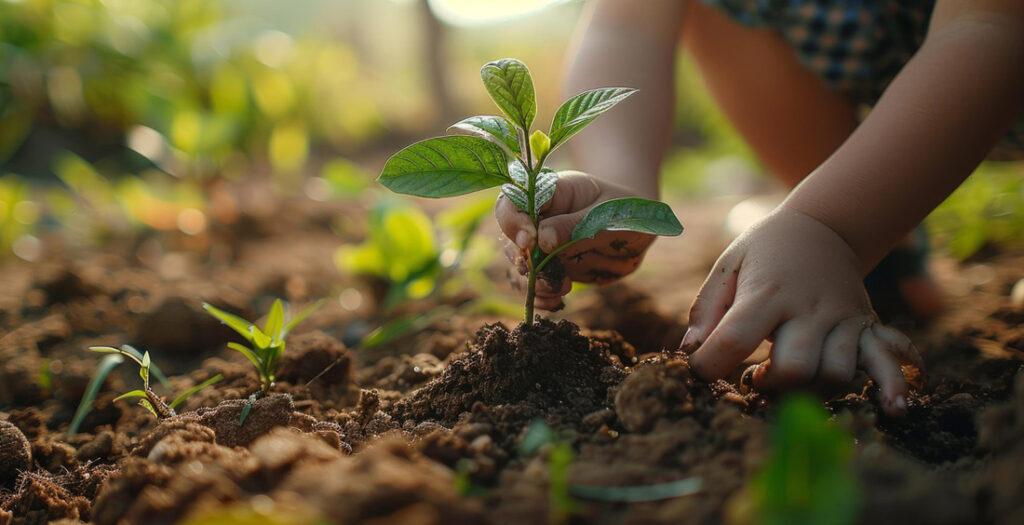 Le mani di una bambina mentre pianta un alberello - Foto di Tung Lam da Pixabay